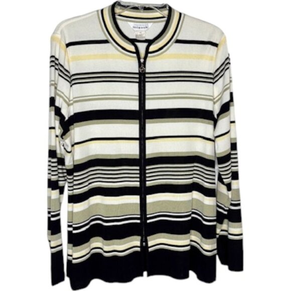 Exclusively Misook Zip Front Knit Cardigan - Black/White/Gray/Yellow - XL - Picture 1 of 8